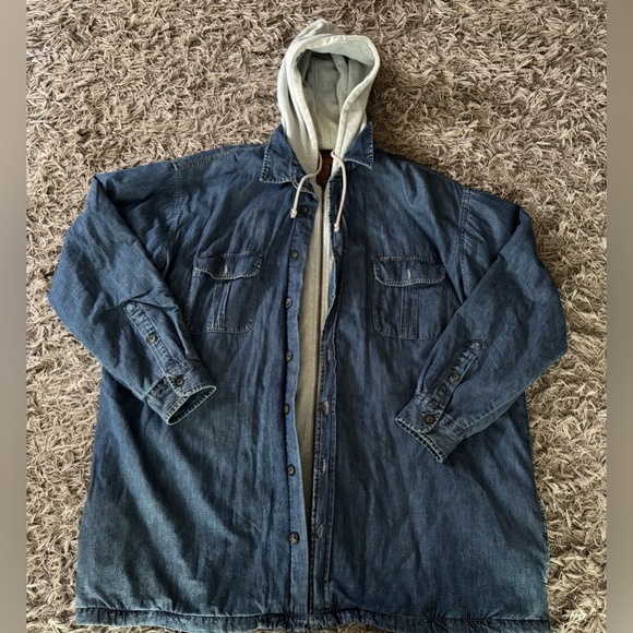 St. John's Bay Other - Vintage St John Bay Jean Jacket Men 3XL Tall Blue Heavy Hoodie Lined
